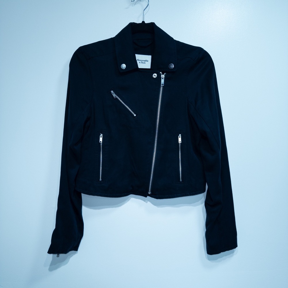 Abercrombie & Fitch Black Moto Lyocell Cropped Jacket Size XS